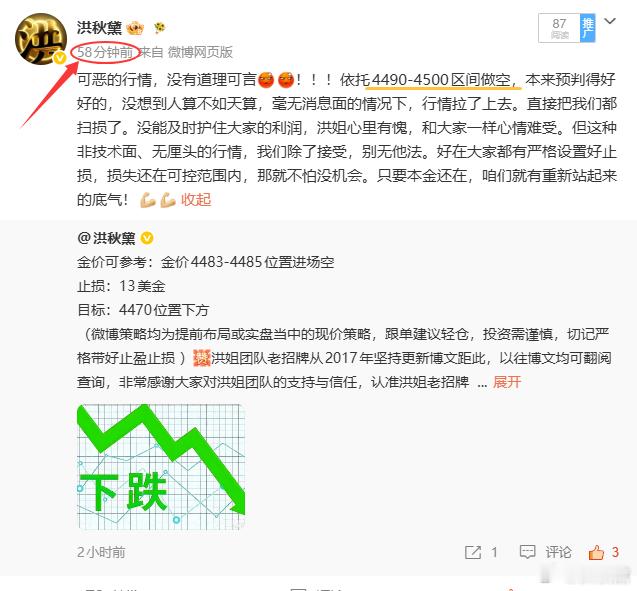 【黄金空单精准把控，百点利润轻松挽回】继上单洪姐晚间策略公开的给出，4485位置