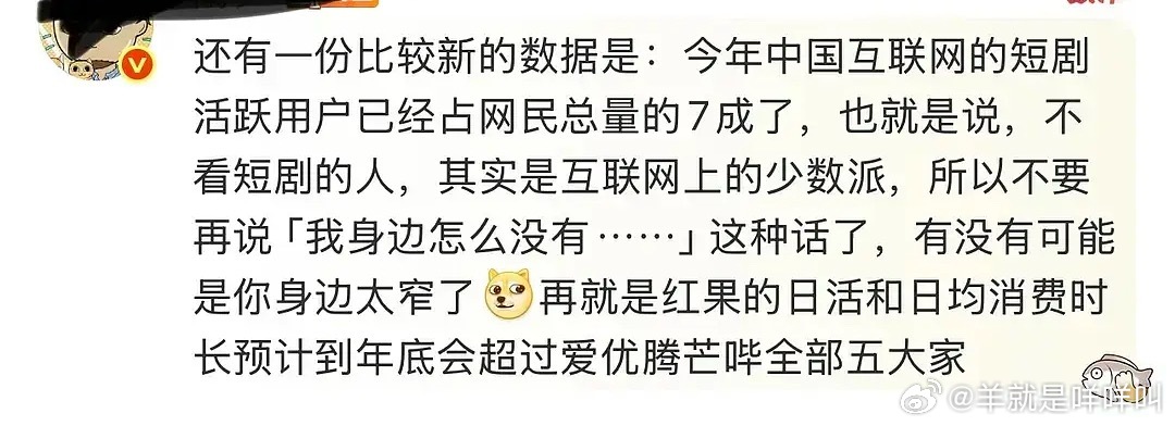 “今年中国互联网的短剧活跃用户已经占网民总量的7成了，也就是说，不看短剧的人，其