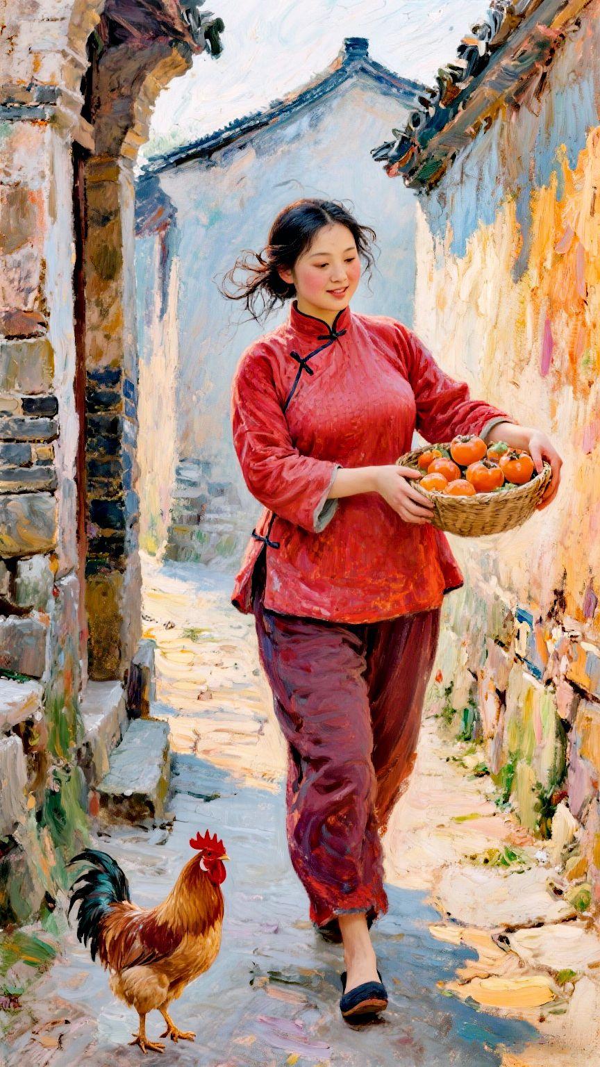 柿子饼  山村美景 大公鸡