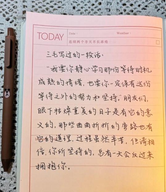 我要你静心学习那份等待时机成熟的情绪，也要你一定保有这份等待之外的努力和坚持。三