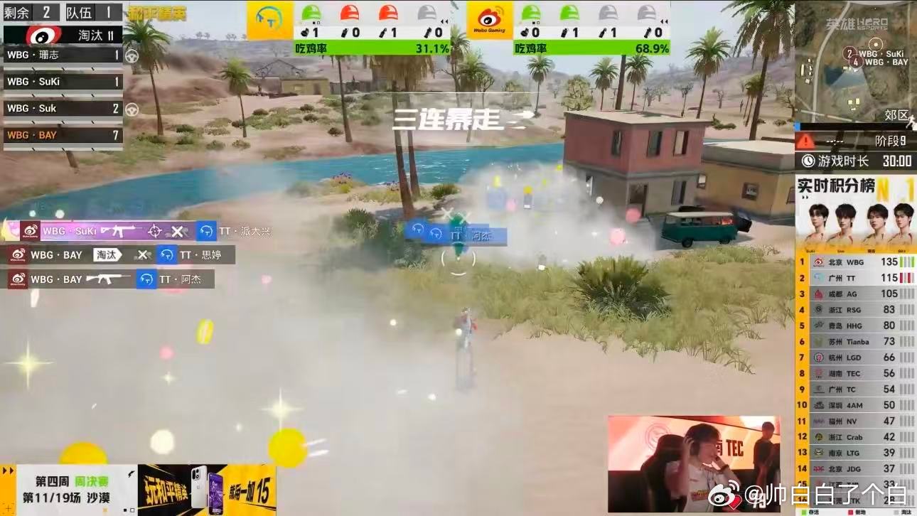 WBGBAY三连暴走MVPWBG手感火热再吃一鸡BAY霰弹枪近距离乱杀，决赛圈三