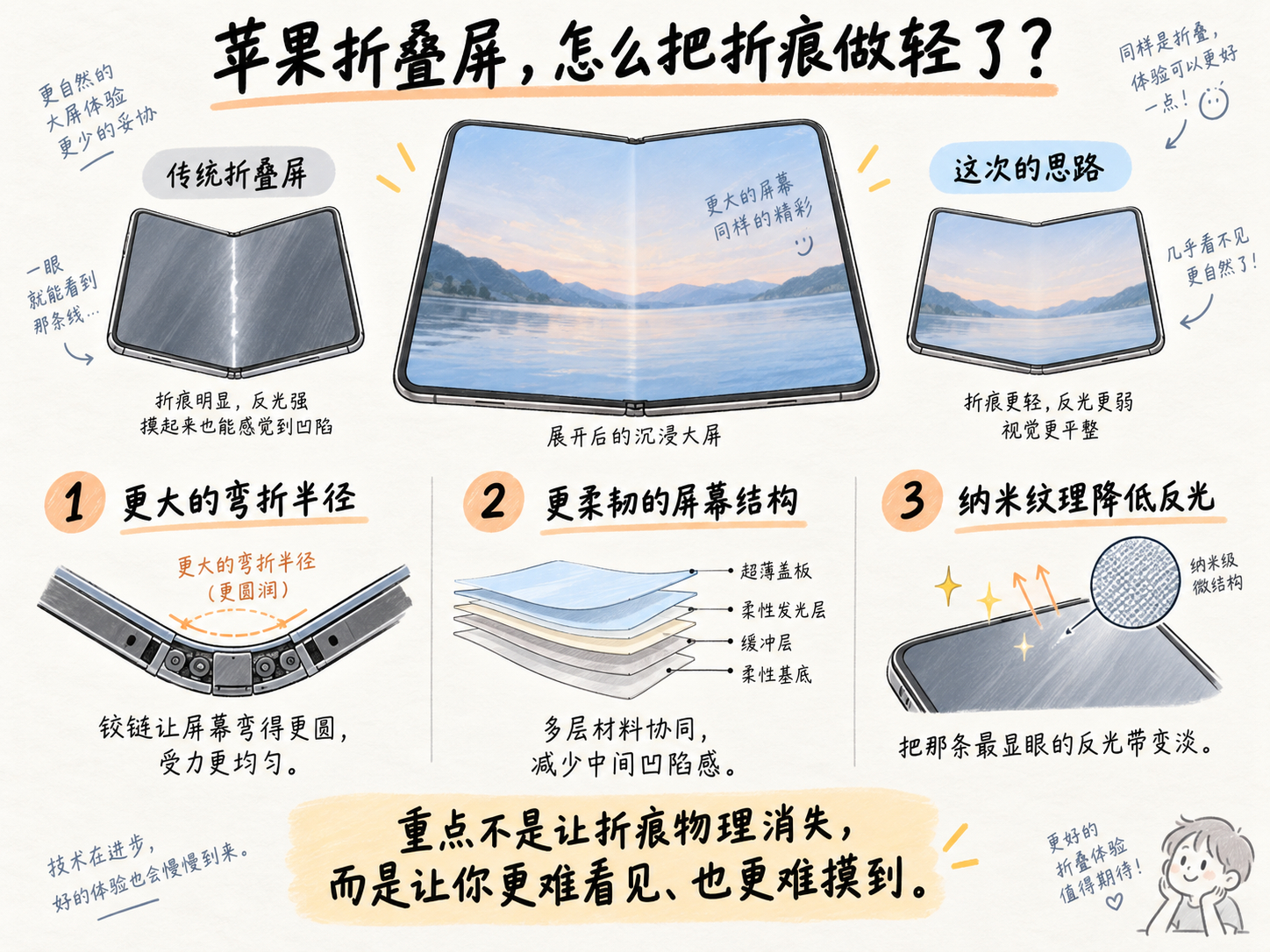 苹果折叠屏 iPhone Duo苹果并不是把一张会折的屏幕变成“永远不会有折痕”