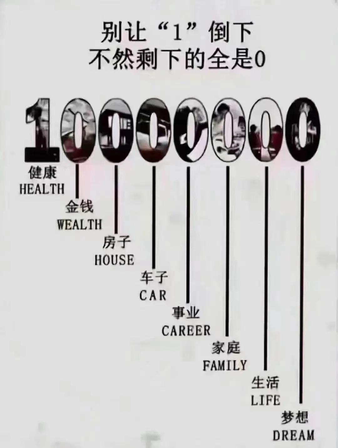 无论什么时候记住健康最重要。我舅舅为了赚钱拼命工作，逢年过节都很少休息，后来脑出