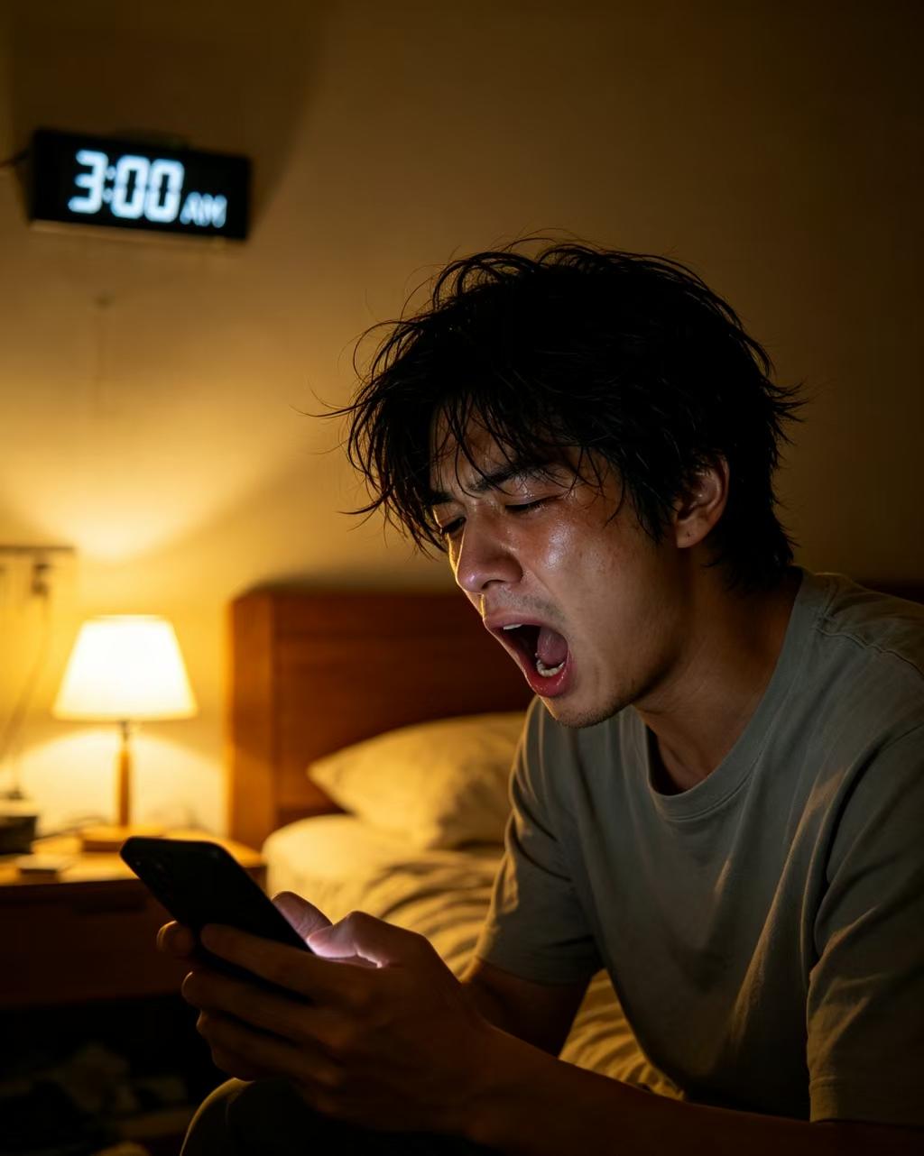 19岁的外卖员小李，平时身体底子不错，结果连续两天两夜熬夜追剧，第三天中午起床时