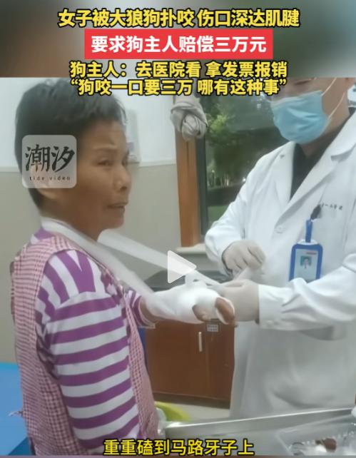 太气人了！6月1日报道，浙江诸暨，一女子正常骑车上班，路上遇到一名男子牵着大狼狗