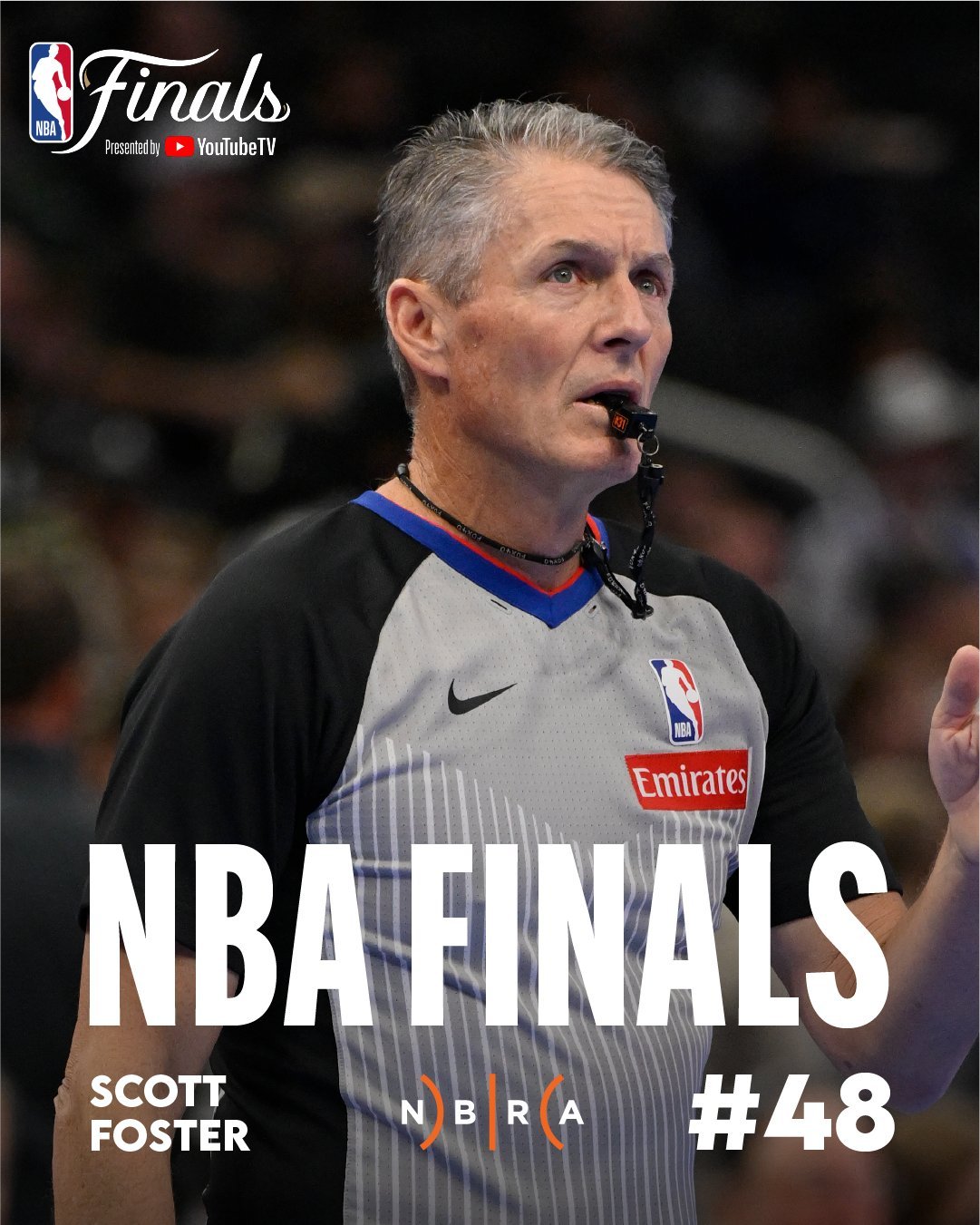 今天的裁判组：福斯特、提文、赖特。NBA总决赛是一个12人裁判组，前四战12位裁
