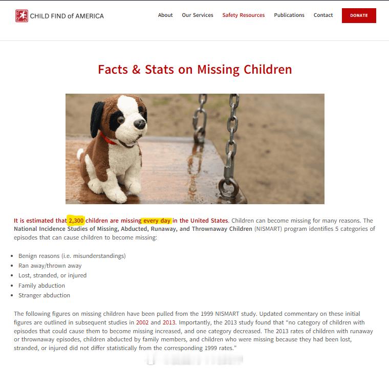 美国平均一天有2300孩童失踪。海外新鲜事热点现场