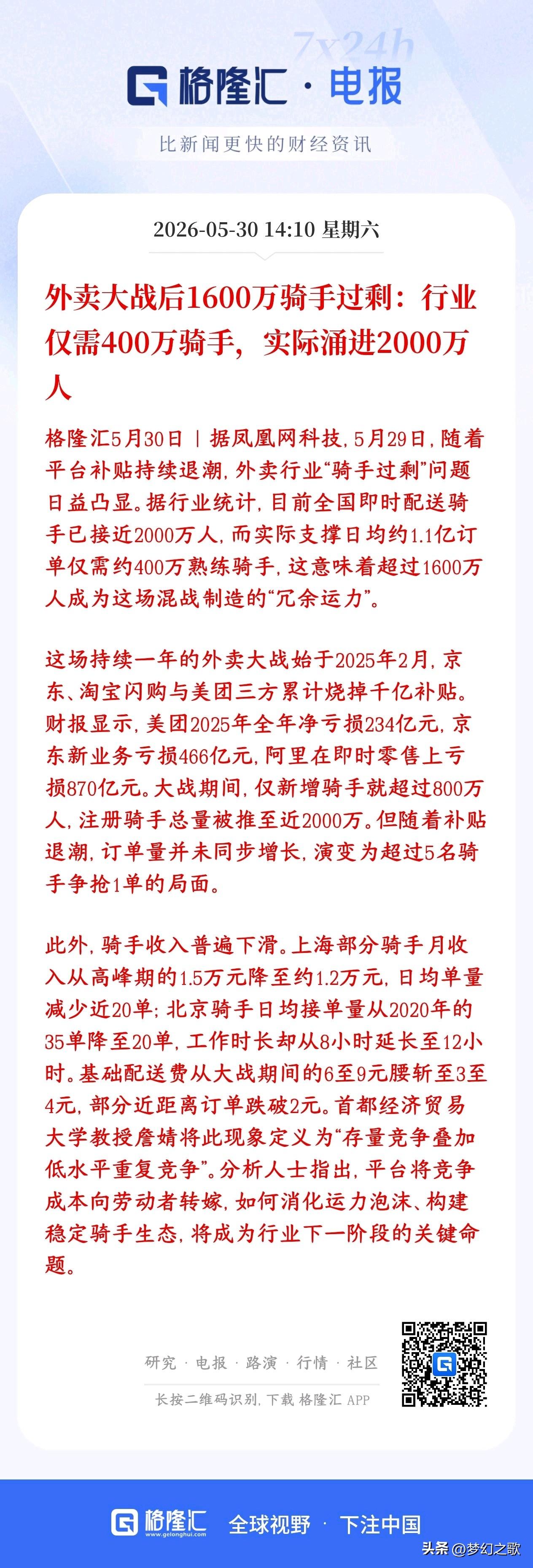 内卷到死，外卖也出现了和深圳网约车一样的困境
深圳网约车最近爆出饱和严重，外卖也