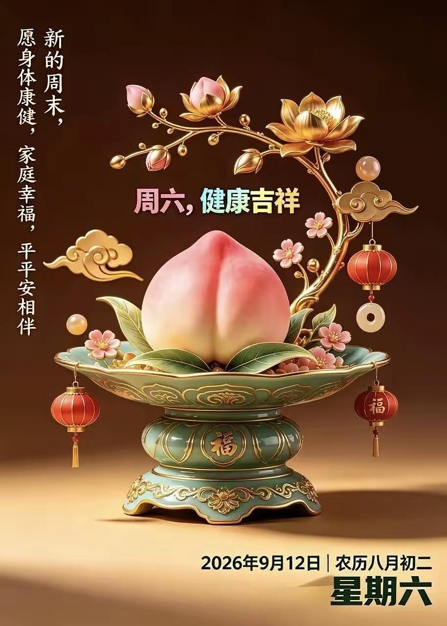 周六福携桃香祈愿，愿安康常伴身侧，家和诸事顺遂。日日平安喜乐，岁岁吉祥如意。
晒