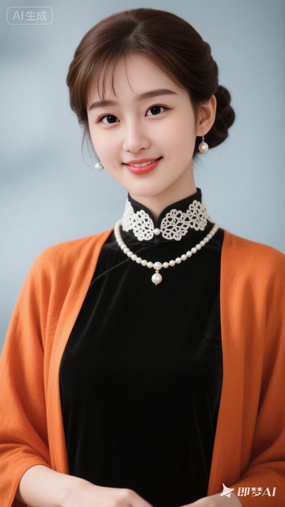 优雅气质穿搭，珍珠项链点缀，甜美笑容迷人！💖✨