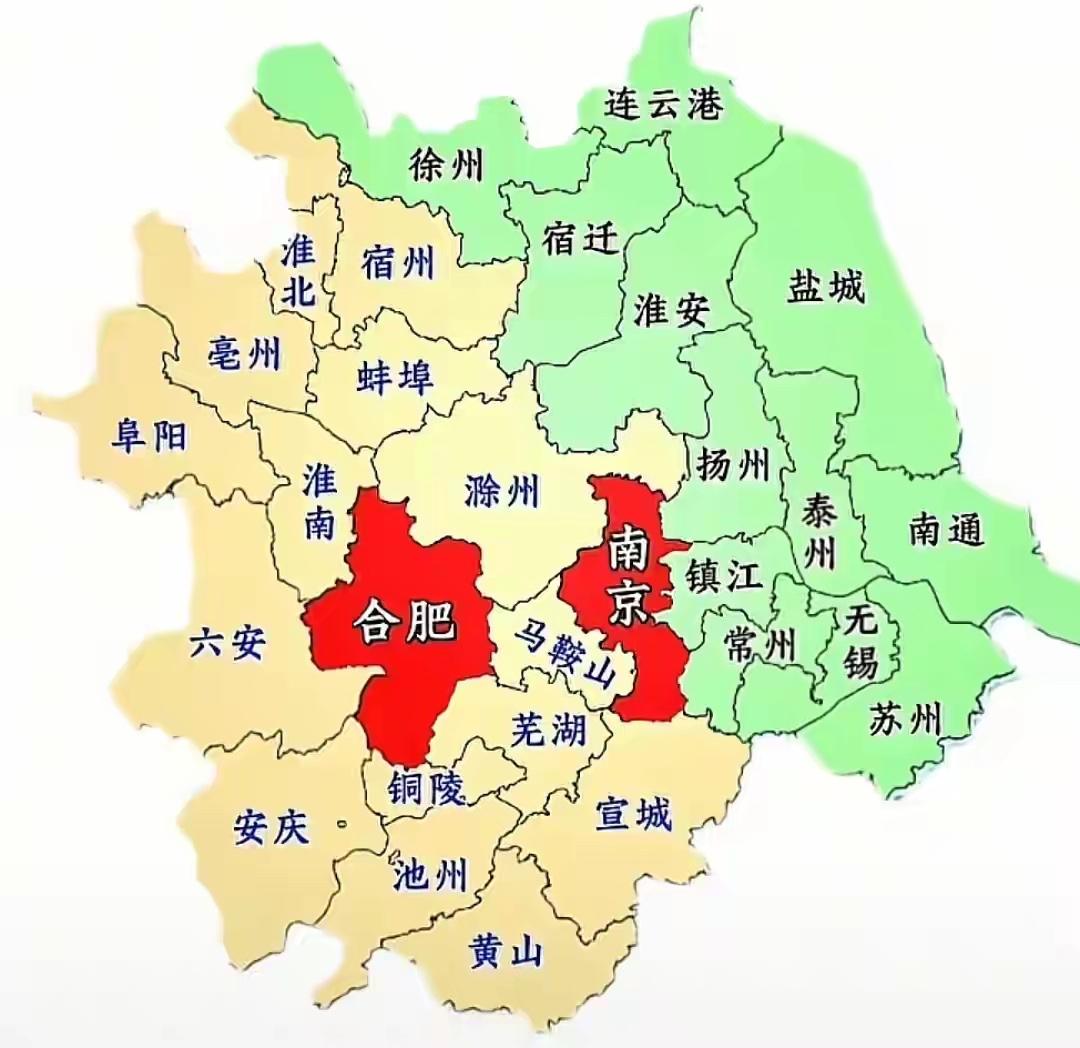 安徽省会合肥与江苏省会南京中间就隔了个马鞍山，可见两省渊源关系之深。
两市核心在