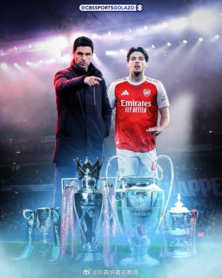 阿森纳最新夺冠概率：英超：90%欧冠：29%足总杯：38%联赛杯：56%四冠王概