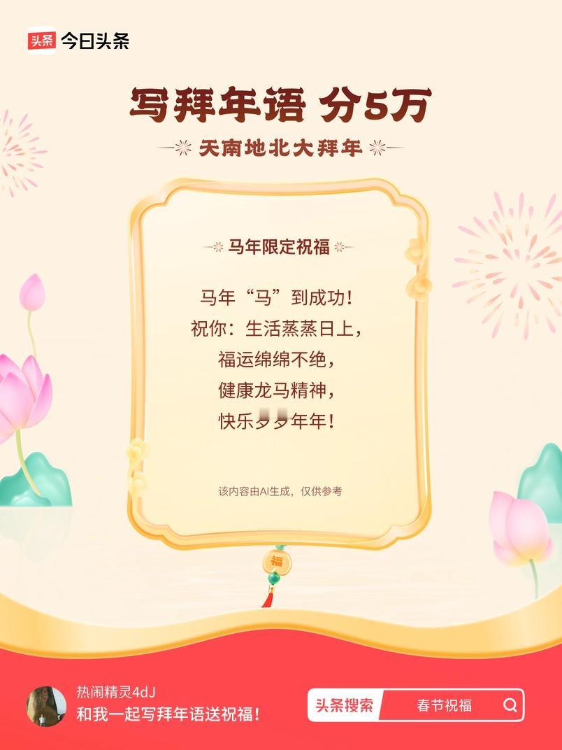 写拜年语送祝福新春拜年送祝福！我的祝福是：“马年“马”到成功！祝你：生活蒸蒸日上
