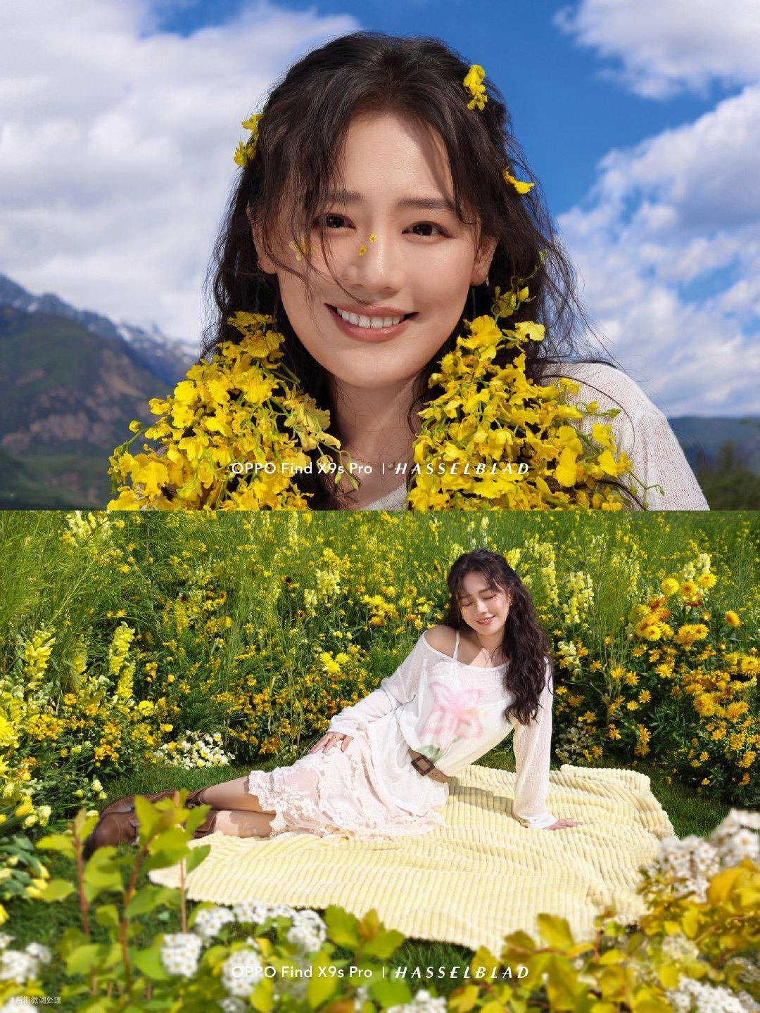 马思纯旅拍状态 春日花海氛围感大片温柔上线，漫野繁花映衬下，卷发温柔治愈，眉眼间