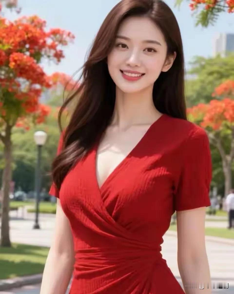 红裙艳艳撞色凤凰花，笑意盈盈揉出夏日里的热烈与美好🌺
凤凰花合影 凤凰花摄影