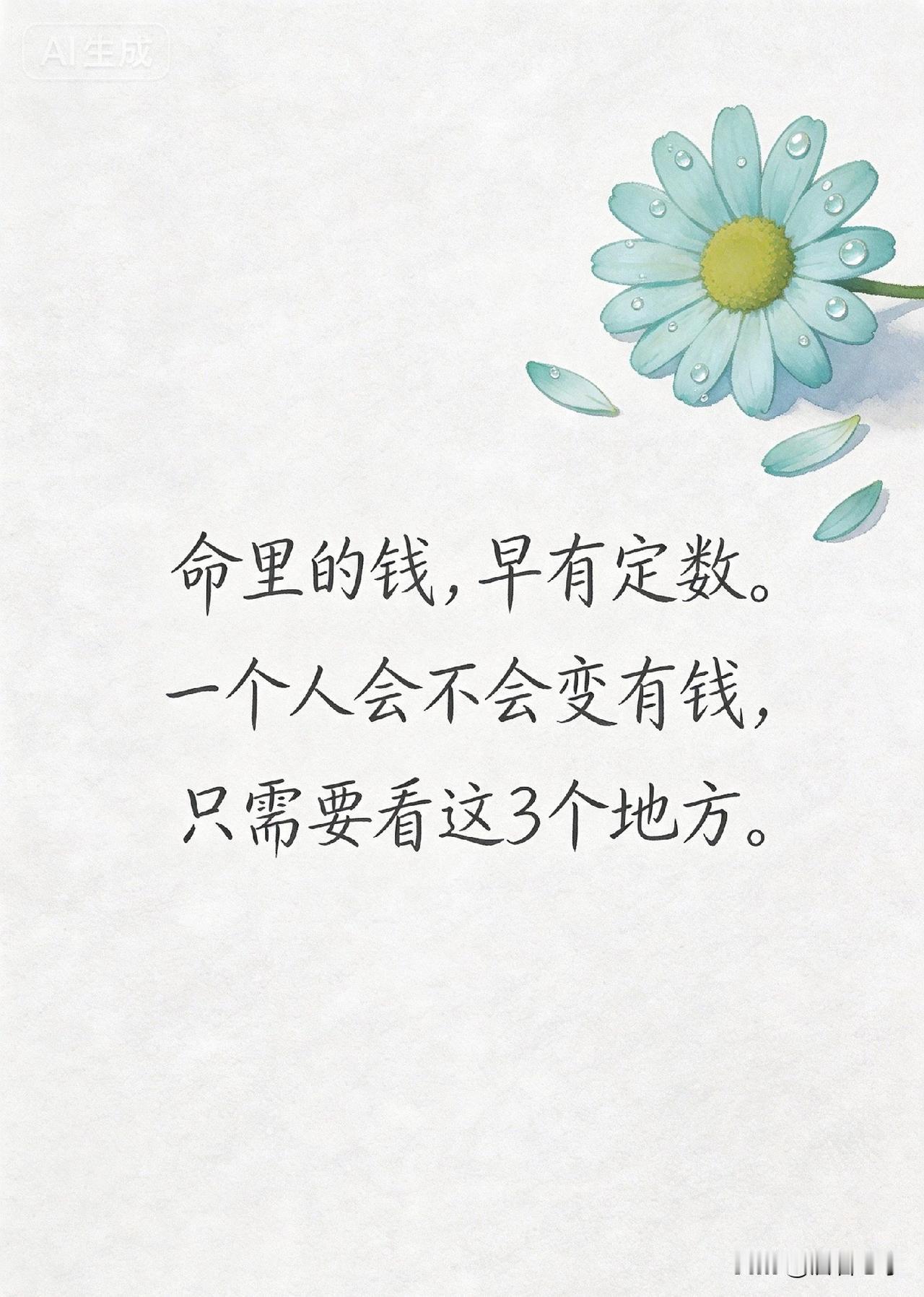 命里的钱，早有定数。一个人会不会变有钱，只需要看这3个地方。

你有没有发现，身