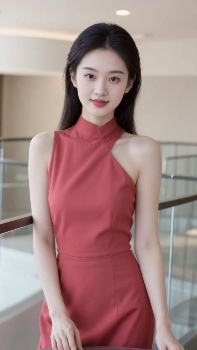 AI单肩红裙照 抖音ai创作