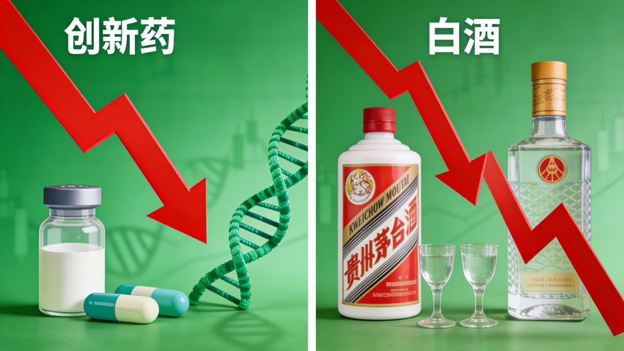 创新药现在和白酒一样，偶尔回光返照一下，整体趋势是向下的。
现在持有白酒和创新药