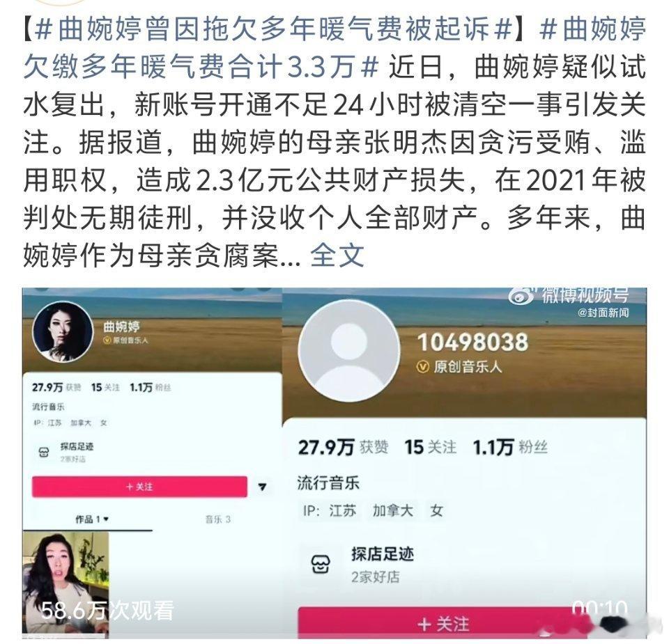 曲婉婷欠缴多年暖气费合计3.3万老赖赖暖气费上了能攒到3.3万还不停的暖气也是牛