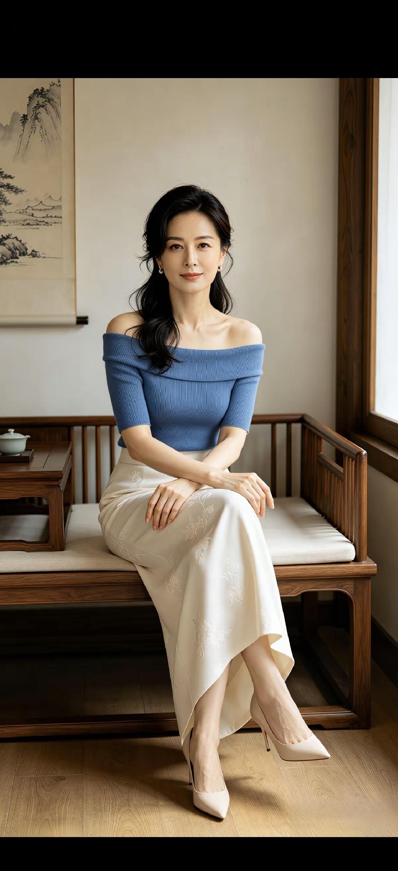 美人倚窗坐，风雅入画来。