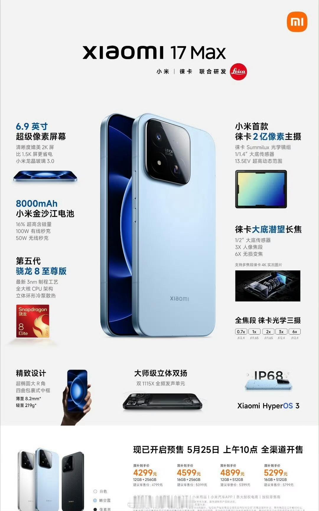 小米17Max价格 出来了，4799的价格，国补后4299元，价格挺超出我的预期