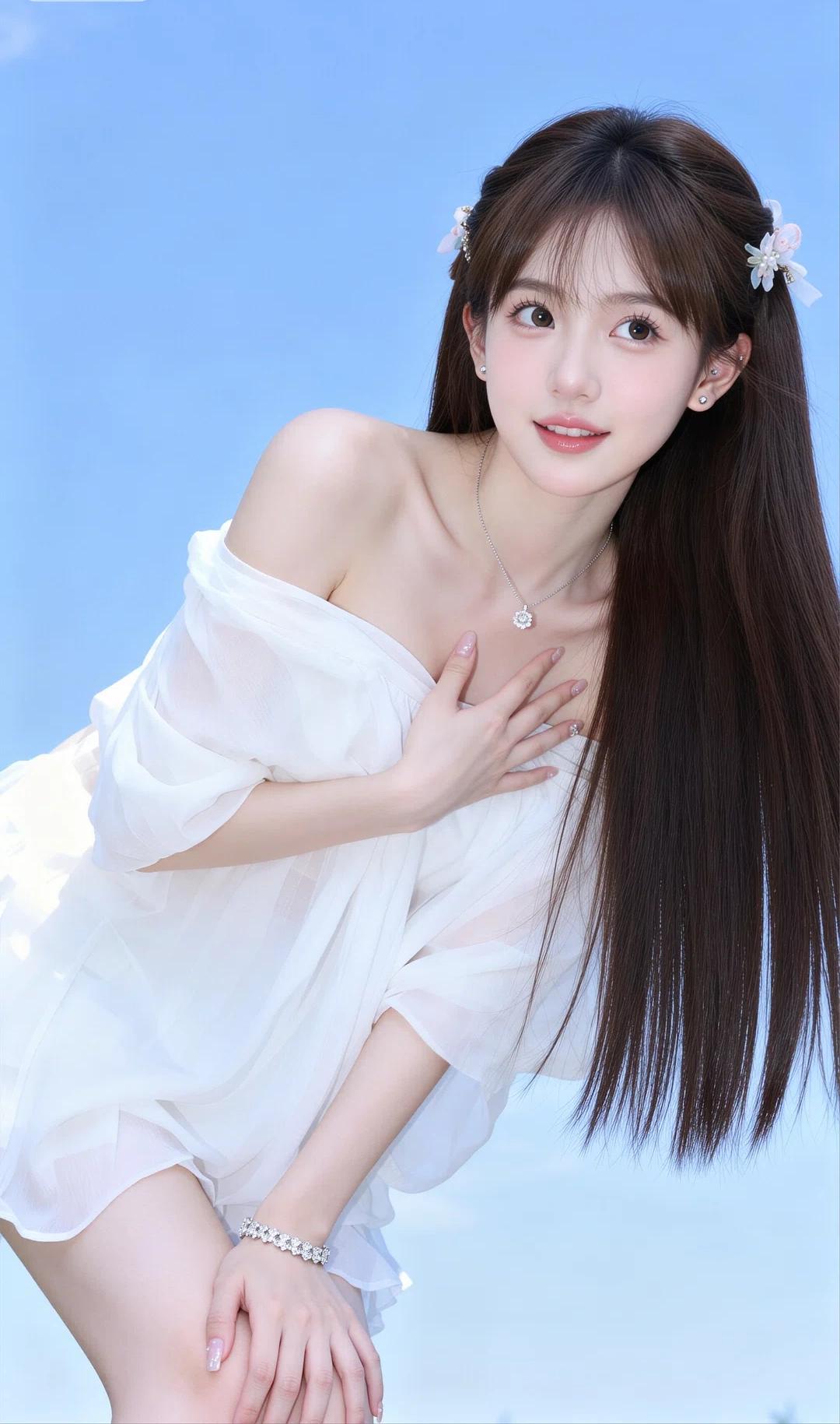 这位少女宛如夏日里的一缕清风，将清纯、灵动、甜美的气质展现得淋漓尽致。
她有着一