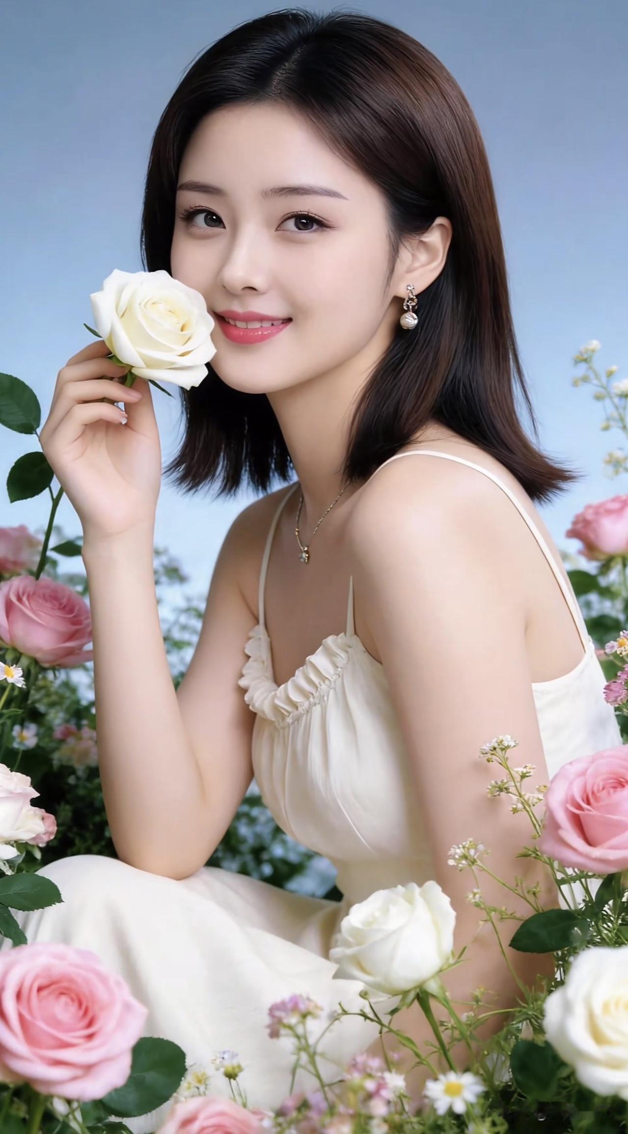 温柔甜美的花海少女，手持玫瑰，微笑如花。紫色花海少女 花海少女感 花海少女照 花