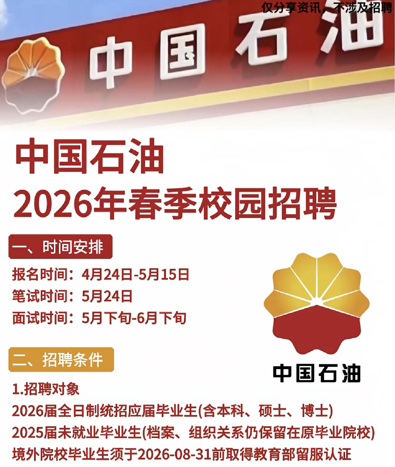 同学们，中石油二批春招马上开始，这是上半年进央企的最后“黄金窗口”。别觉得这是“