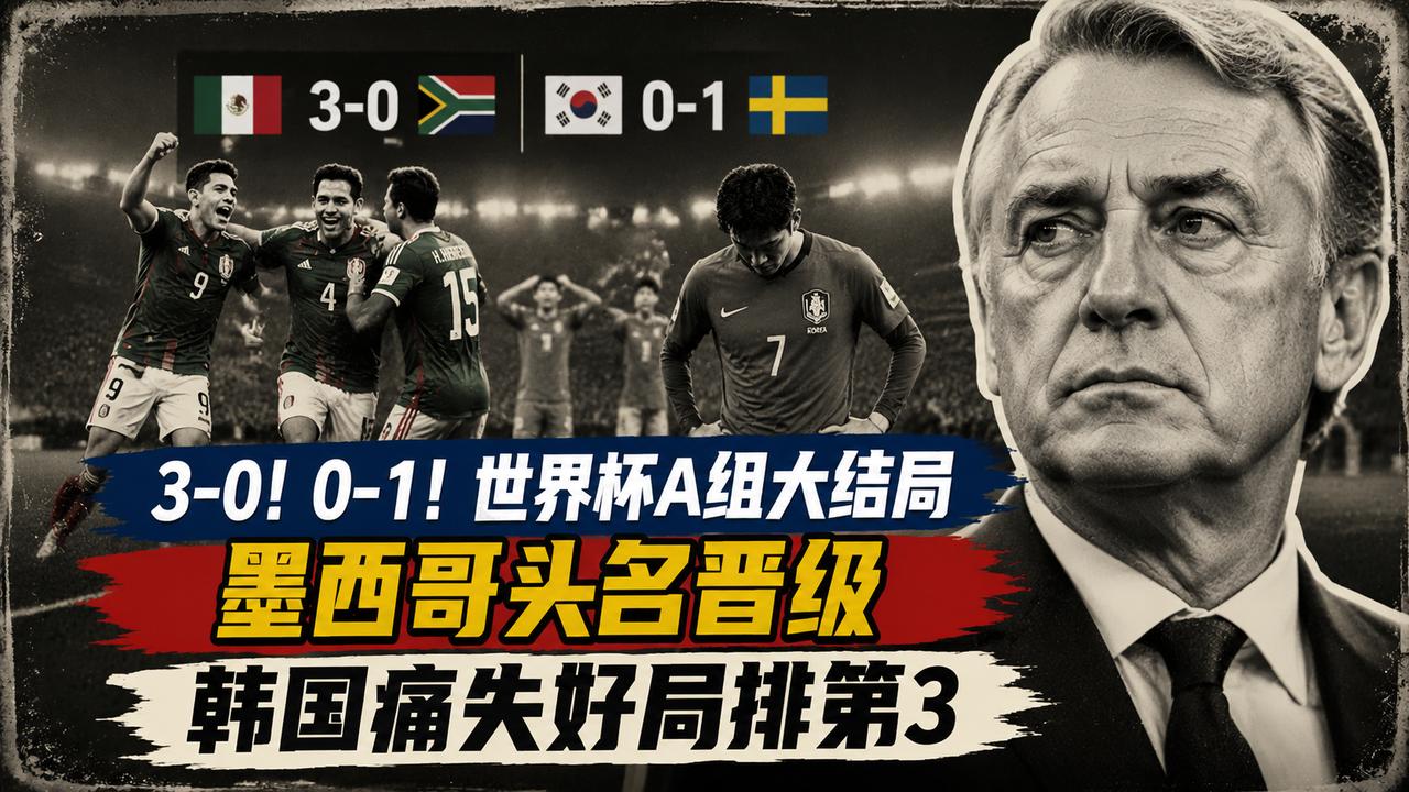 3-0！0-1！世界杯A组大结局：墨西哥头名晋级，韩国痛失好局排第3
打平就能出
