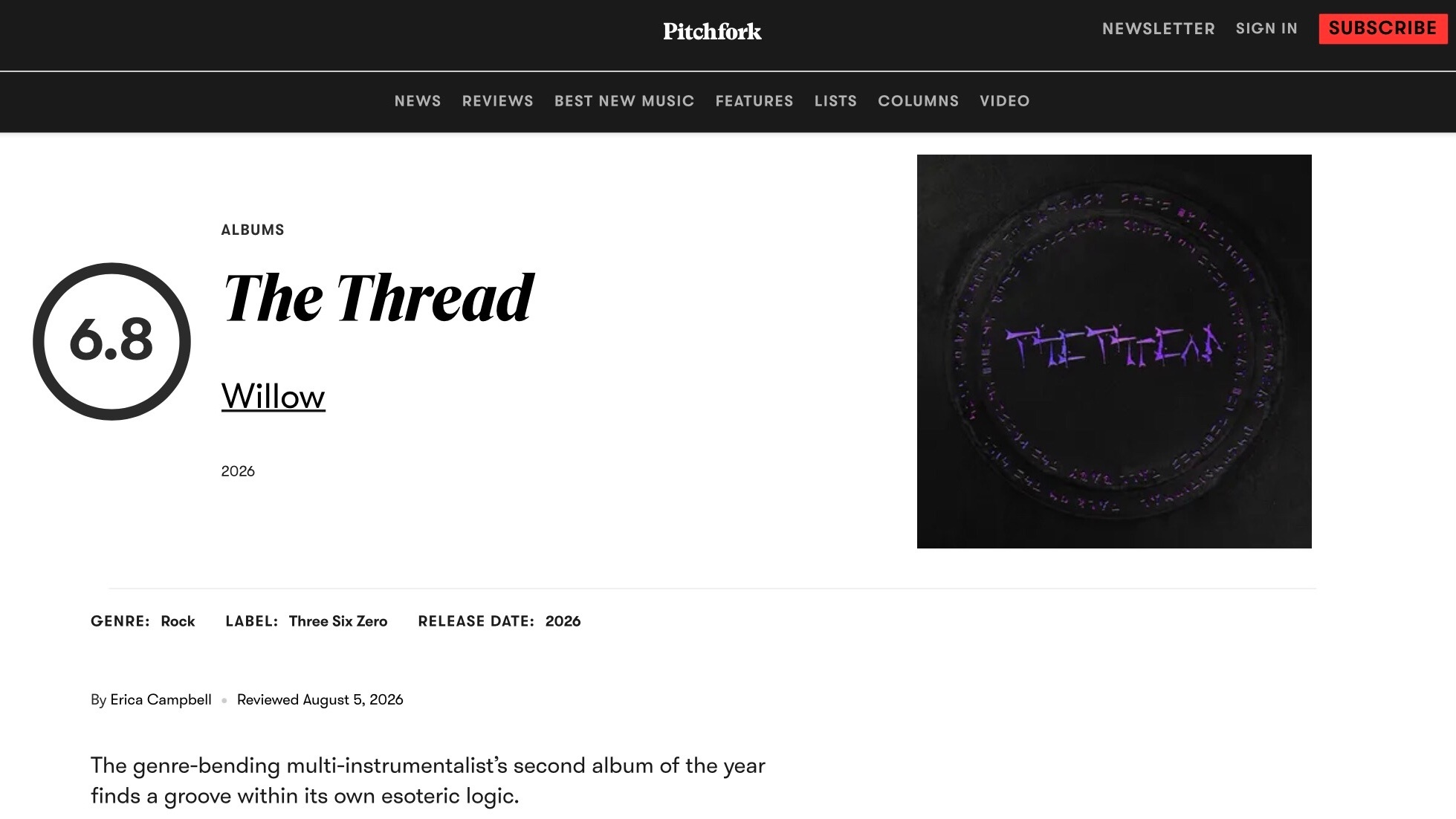 【乐评速递】WILLOW 第八张录音室专辑『The Thread』获乐评机构 P
