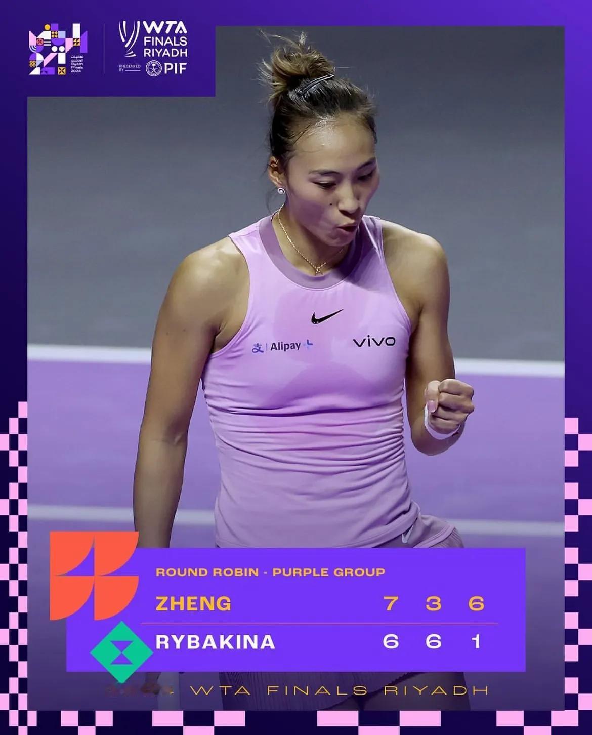 #郑钦文WTA年终总决赛首胜#
#2024利雅得WTA年终总决赛# 第三天紫组#
