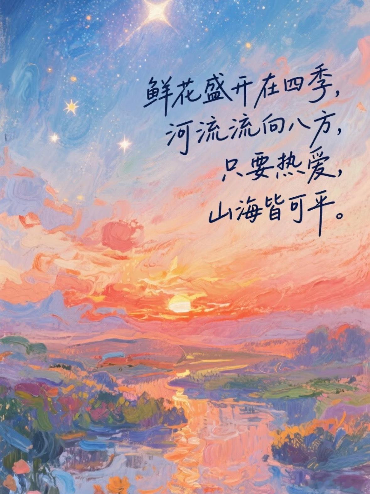 情感语录 🌊心有热爱，何惧山海？静待花开满四季日子会有反复的平淡，也会有突然的