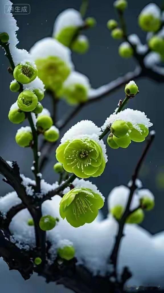 梅雪相依，梅雪争春。
美雪相恋，美雪不分。
雪花梅花两相依，
天寒地冻互不。
梅