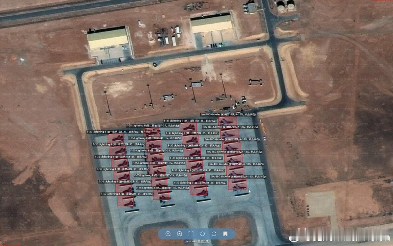 中国卫星在约旦穆瓦法克·萨尔蒂空军基地发现18架美国F-35战斗机和6架EA-1