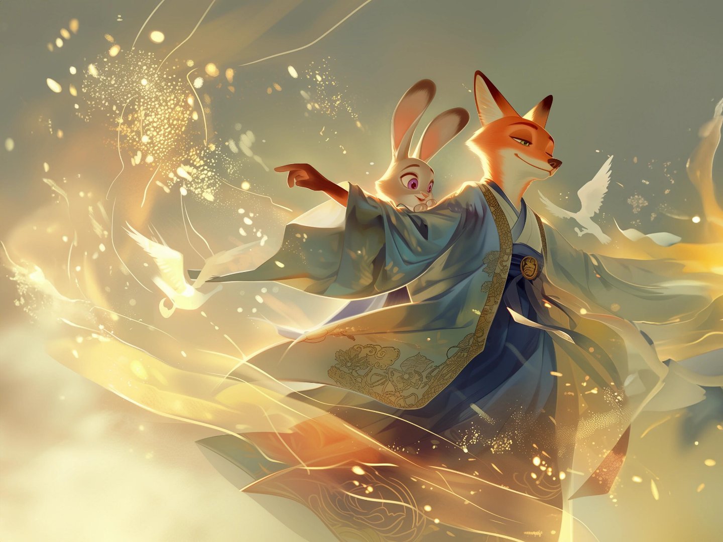 🦊🐰｜疯狂动物城｜壁纸 狐尼克朱迪古风里的相遇共赴山河💛✨ 𝗕𝗘 𝗬