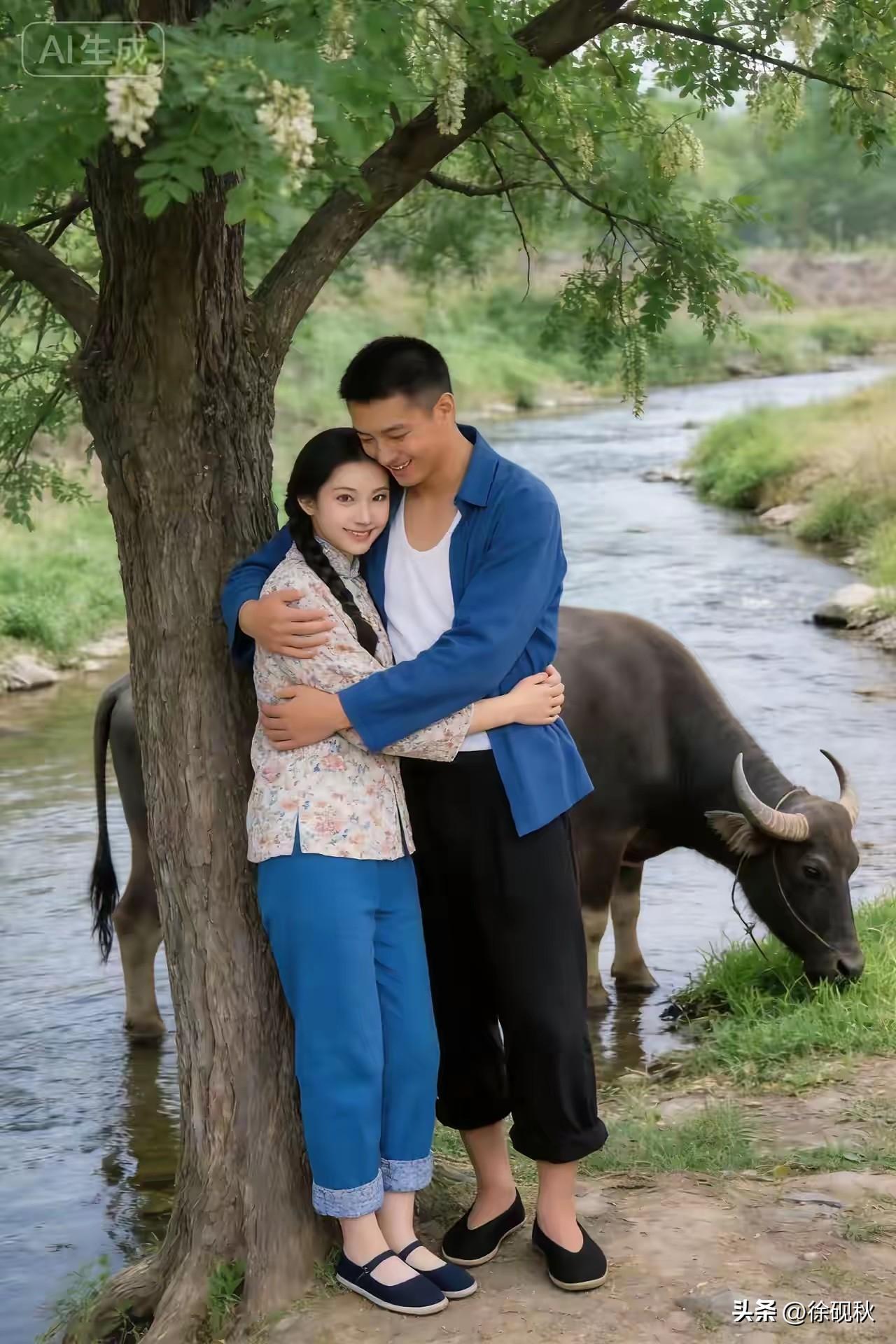 今非昔比：
往年农村真封建，
谈个恋爱也是难。
等到黄昏人静时，
偷到树下把手牵