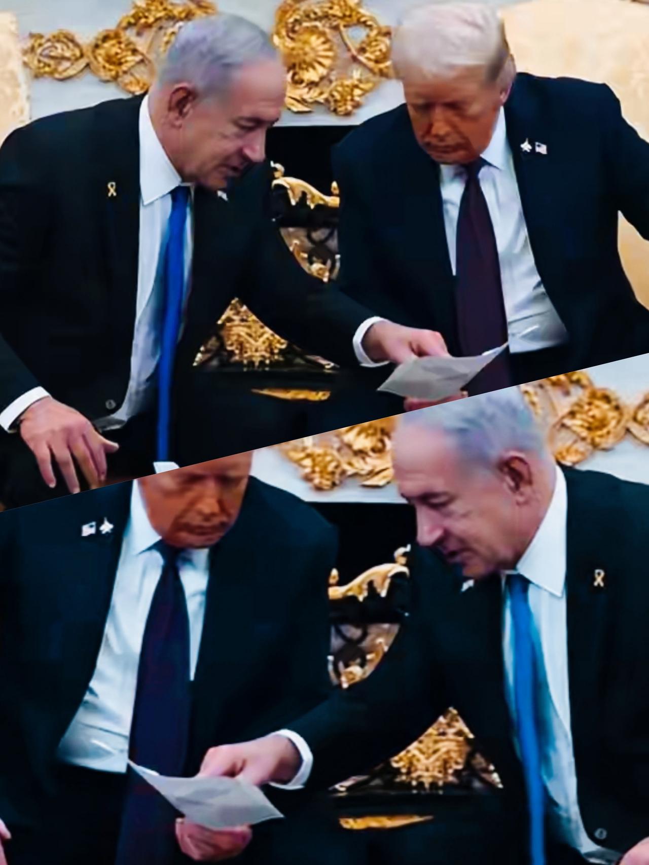 内塔尼亚胡在给特朗普讲解什么事情呢？
不知特朗普在内塔尼亚胡的讲解下看懂了吗？听