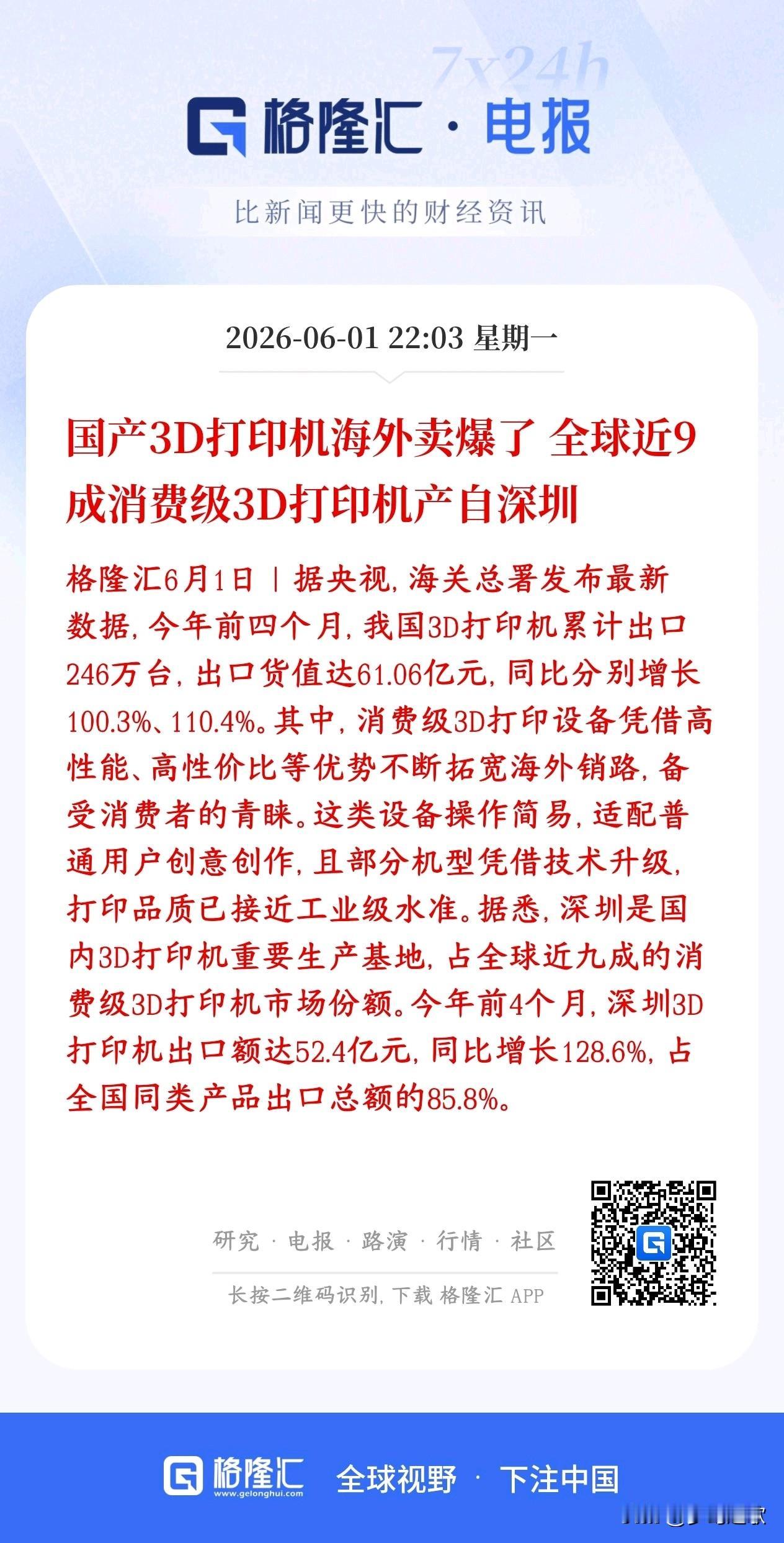 A股又出新概念了，而且在海外非常的火爆，今天又要炒？
 国产家用3D打印机在国外