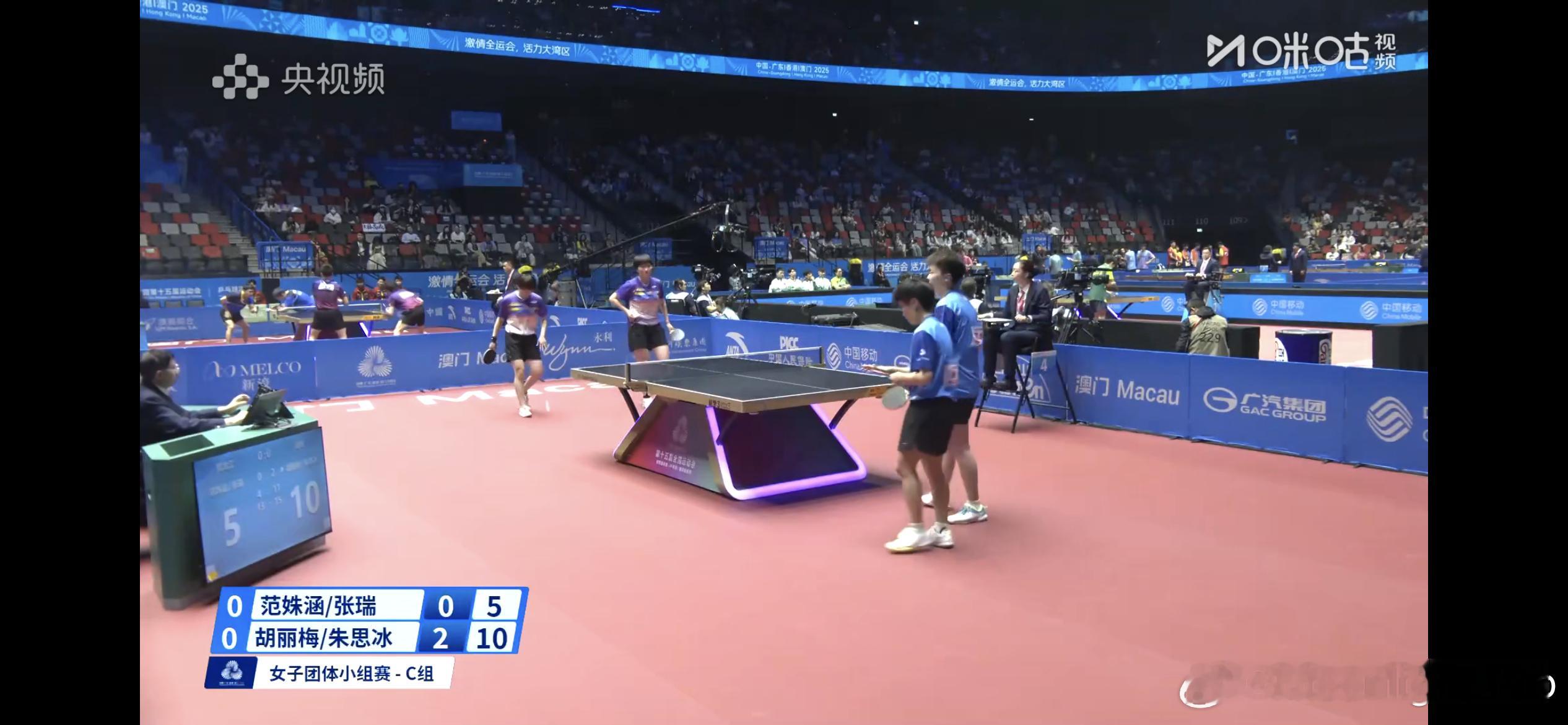 女子团体小组赛 - C组湖南1-0黑龙江胡丽梅/朱思冰3比0范姝涵/张瑞（11:
