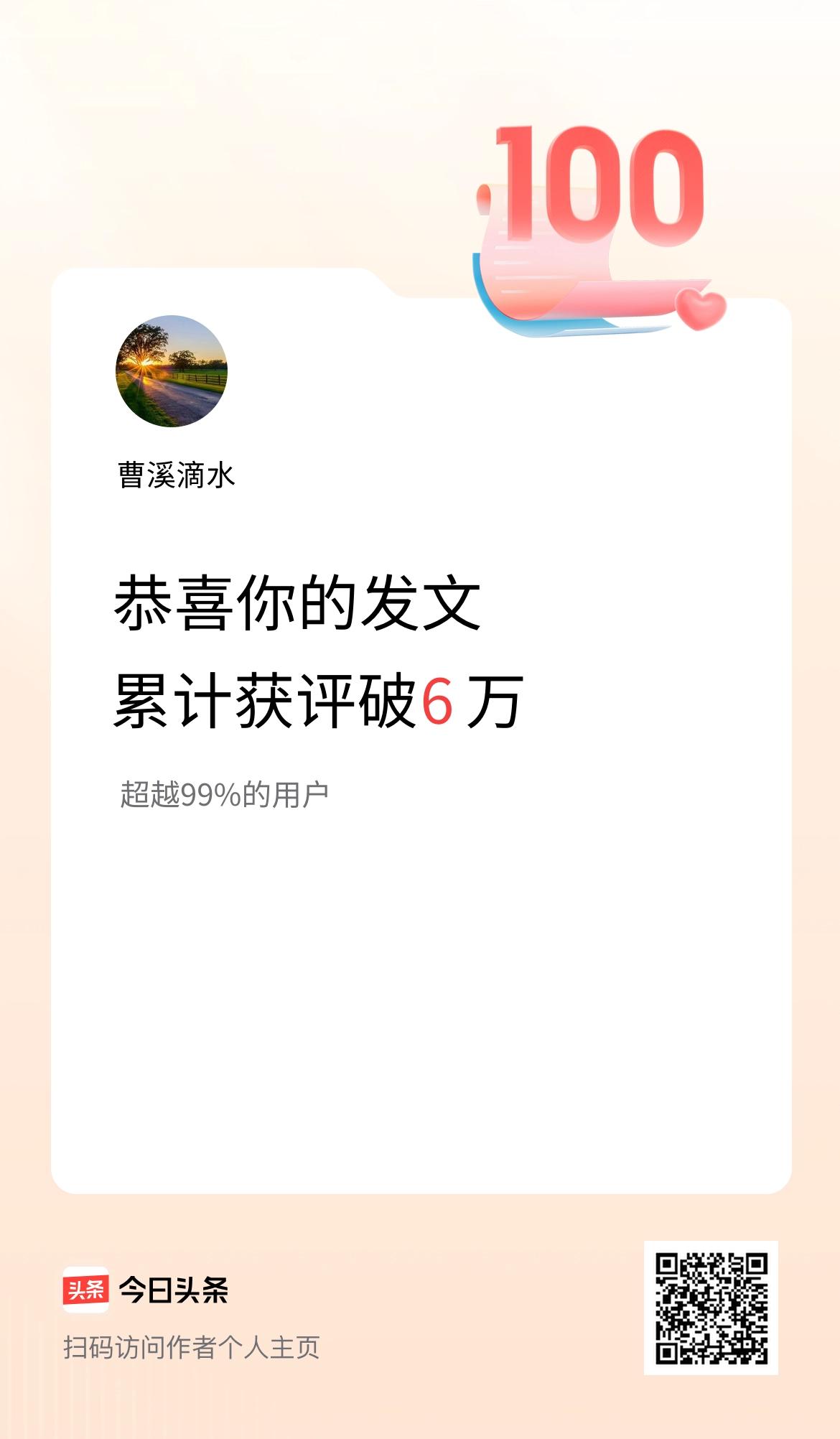 我在头条累计获评论量破6万啦！