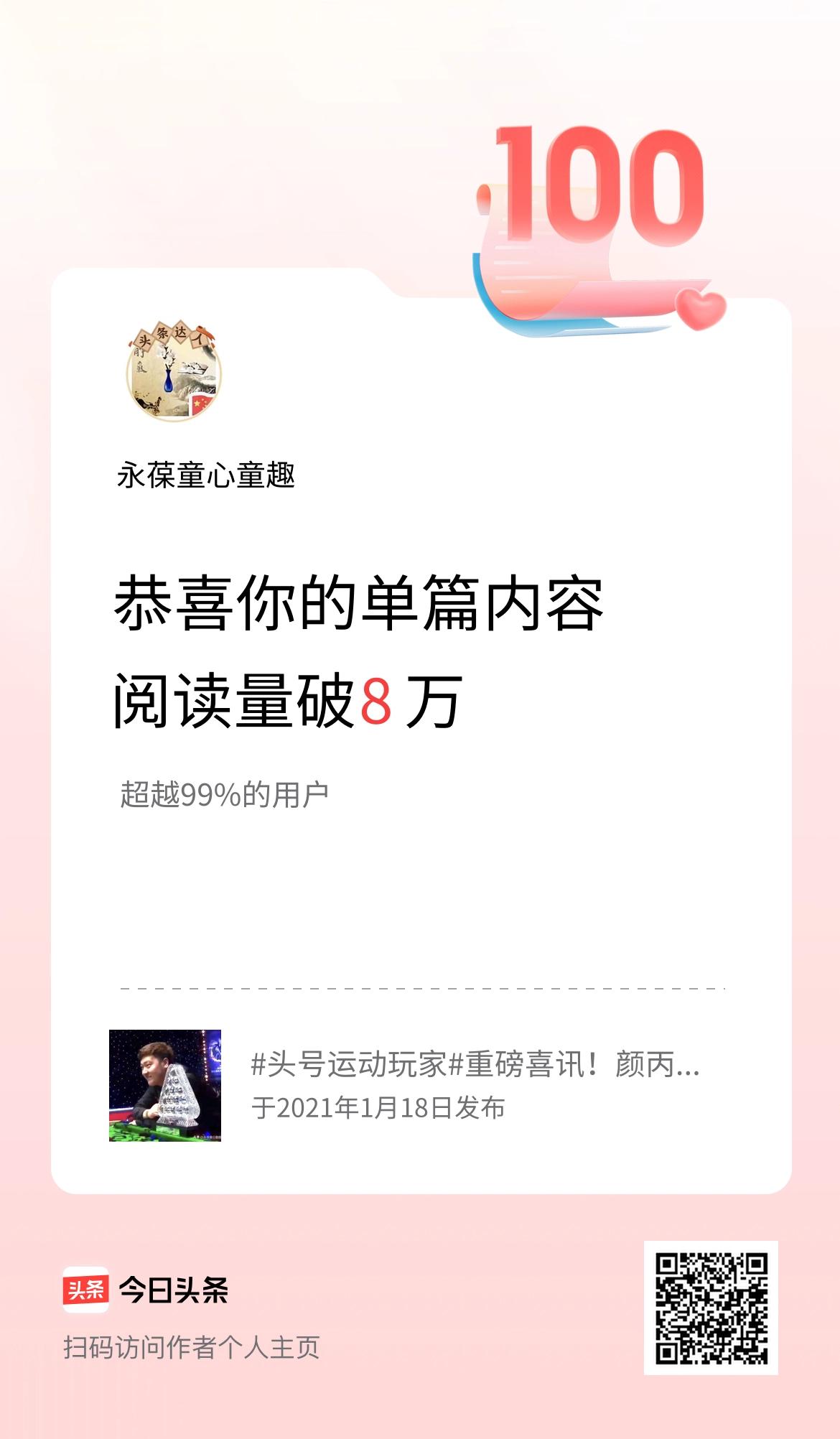 单篇内容获得阅读量破8万啦！