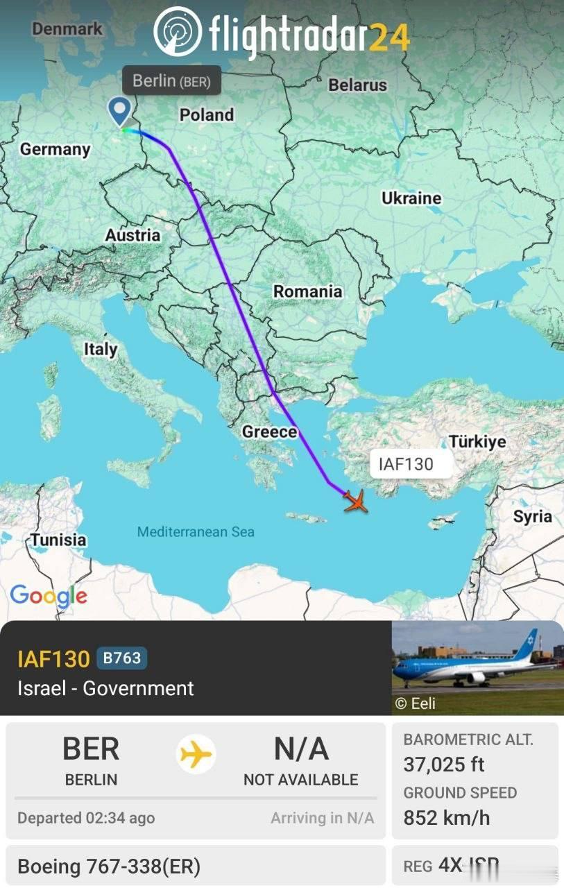以色列官方政府专机“锡安之翼”号，在与伊朗爆发战争后于德国避难，如今已返回以色列