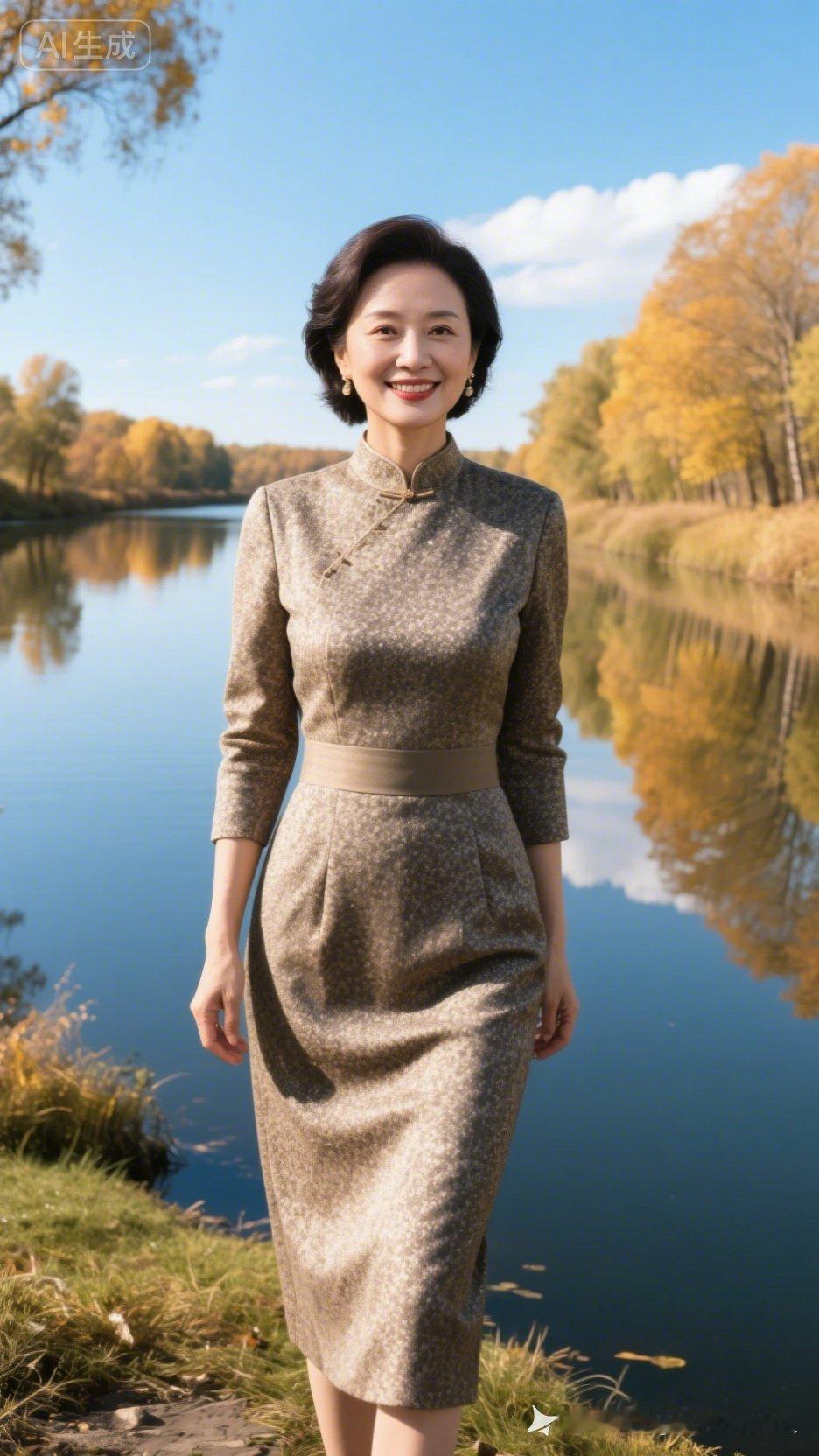 秋日漫步，优雅旗袍，自然风光相伴！