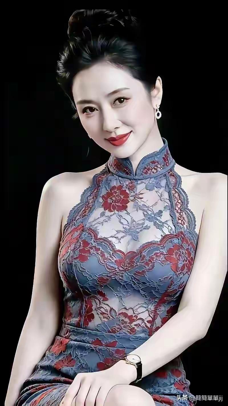 这位女士穿着花旗袍，气质优雅。