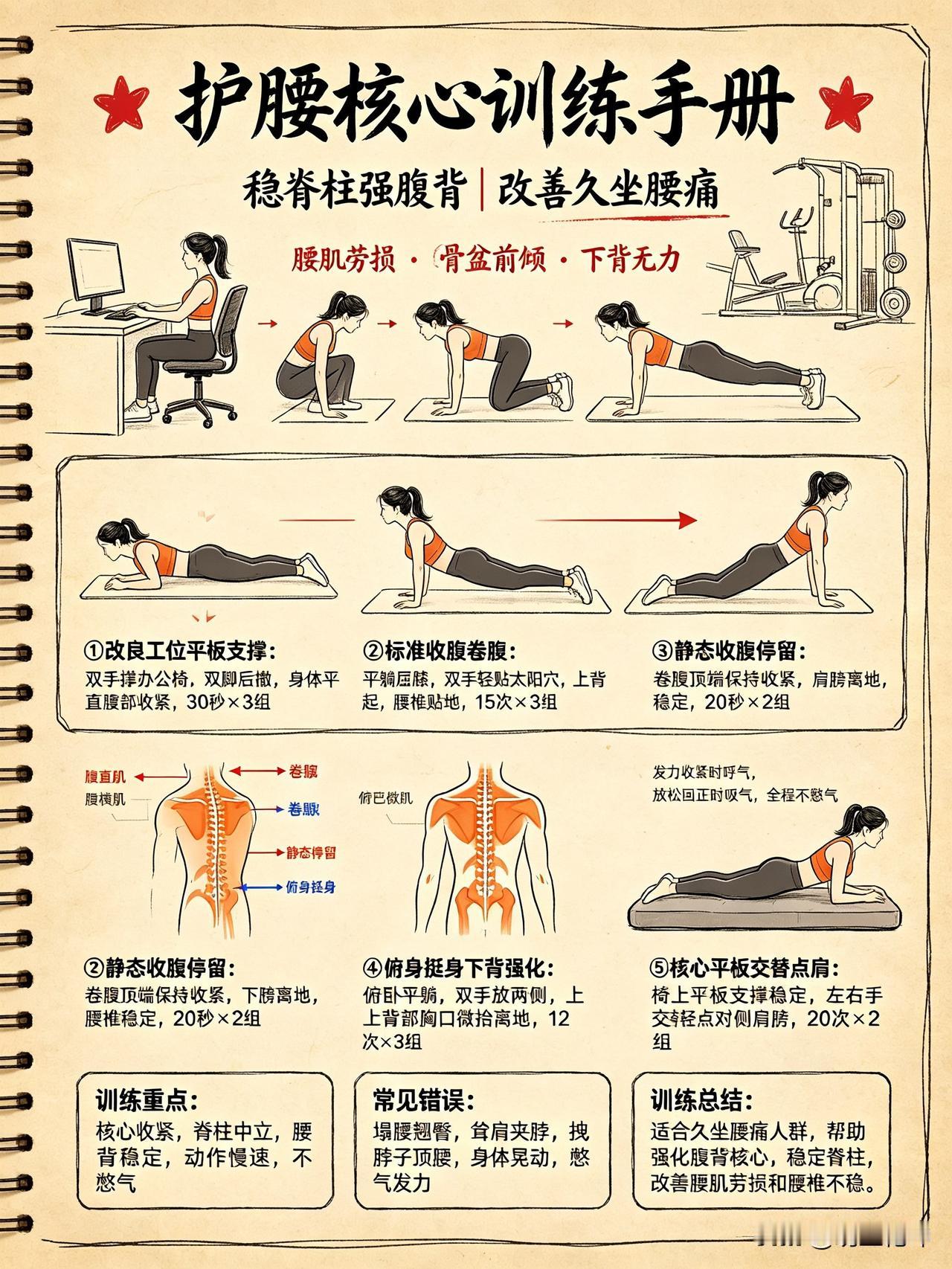 护腰必练❗️4分钟工位核心训练｜稳脊柱、强腹背、再也不腰痛

很多上班族腰痛反反