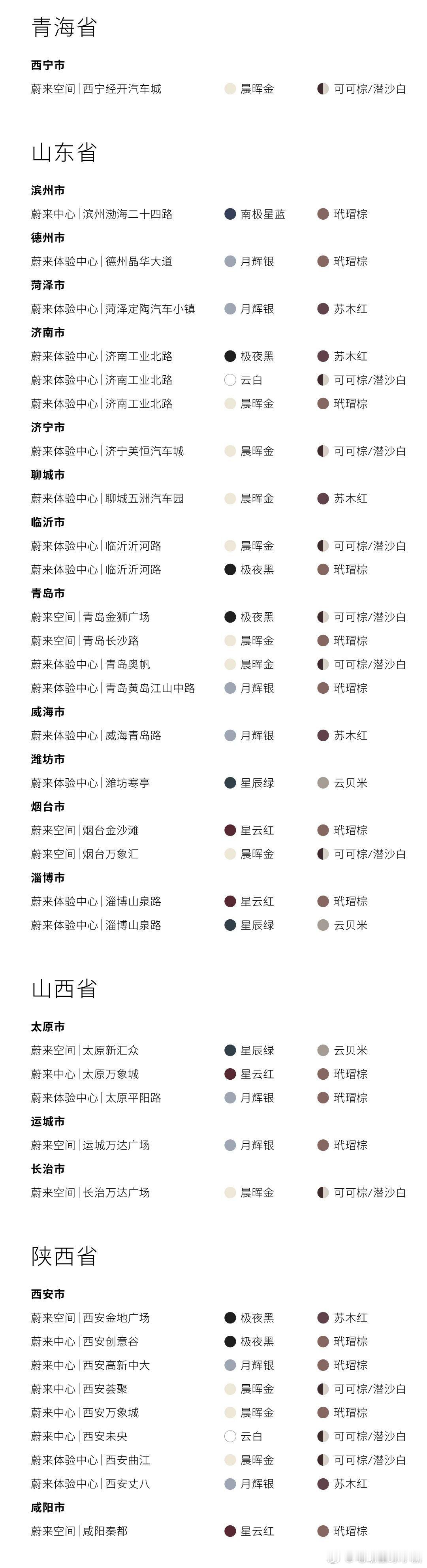 蔚来 ES9 全国首批展车现已经到店了，附上了覆盖城市及门店图南京九龙湖和上海中