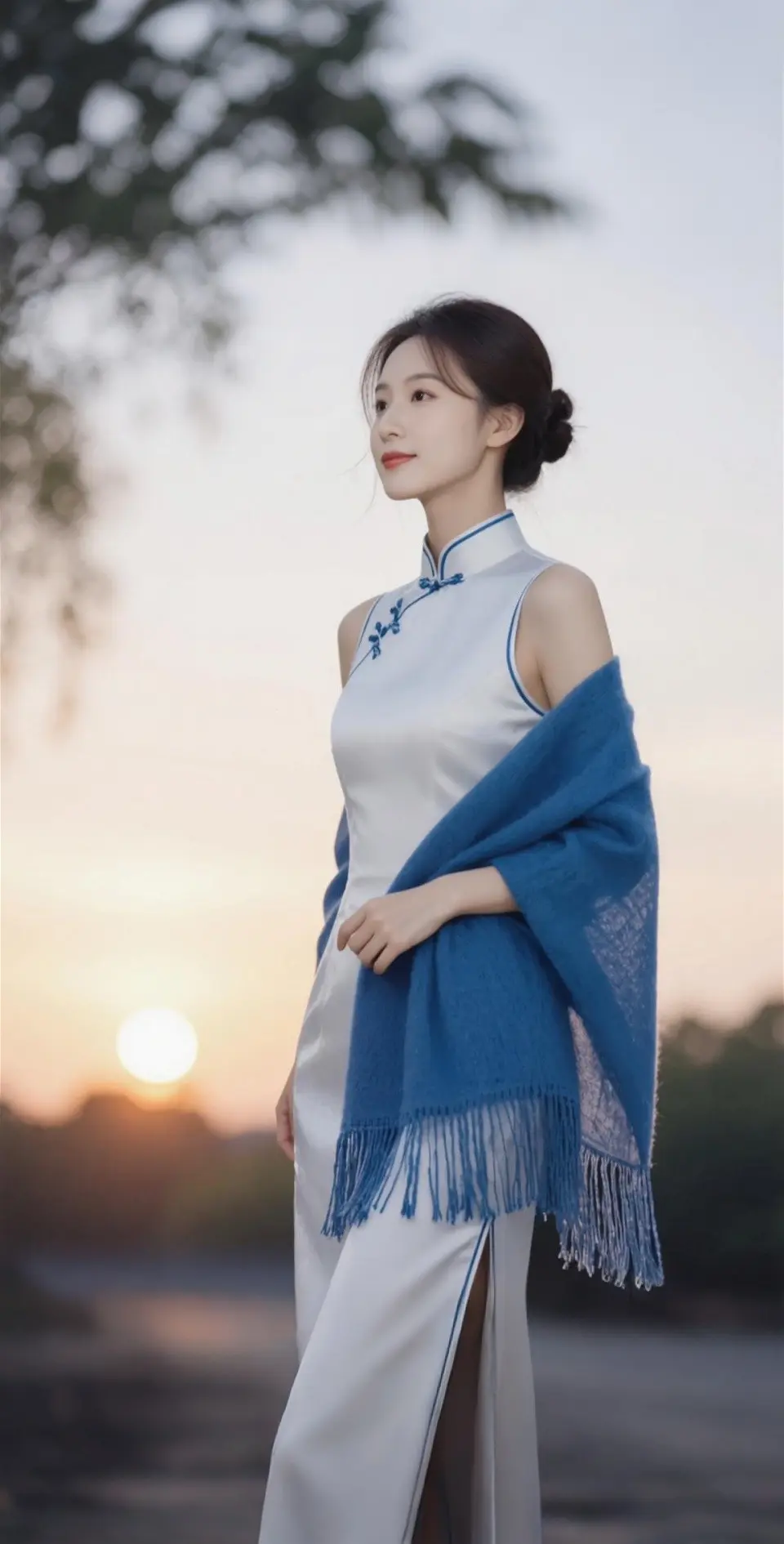 AI扩图 AI夕阳旗袍写真