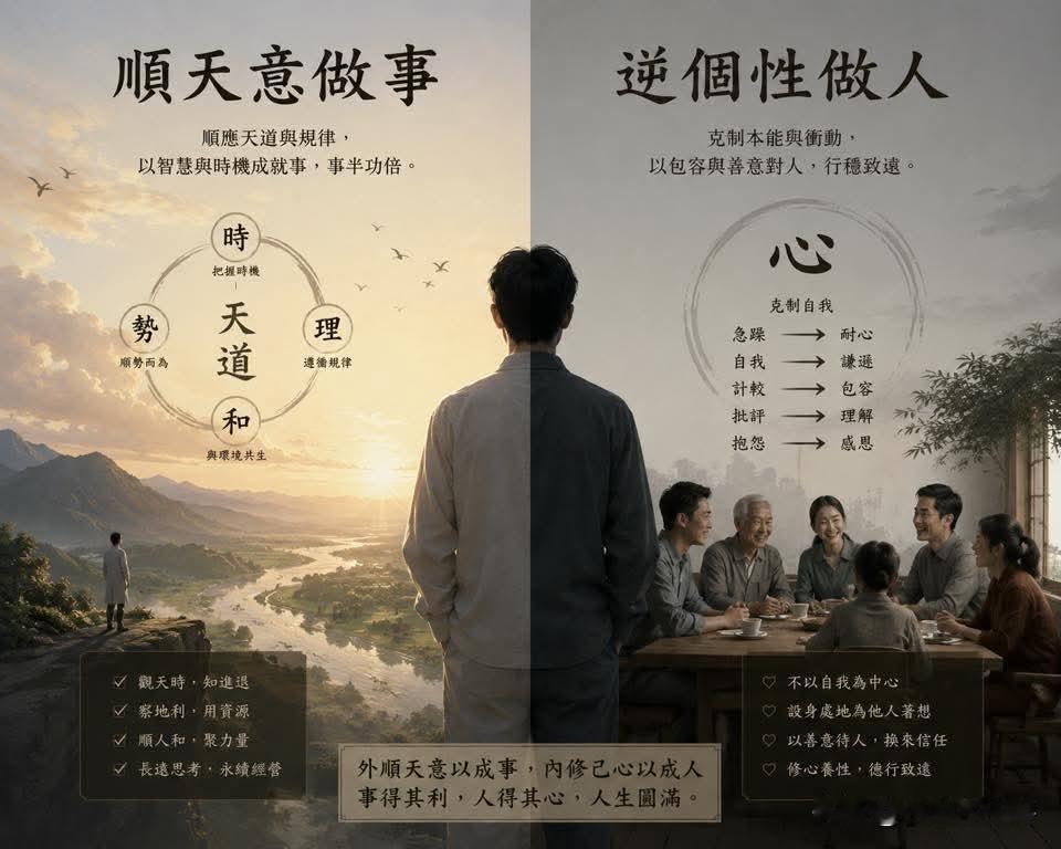 顺天意做事，逆个性做人。