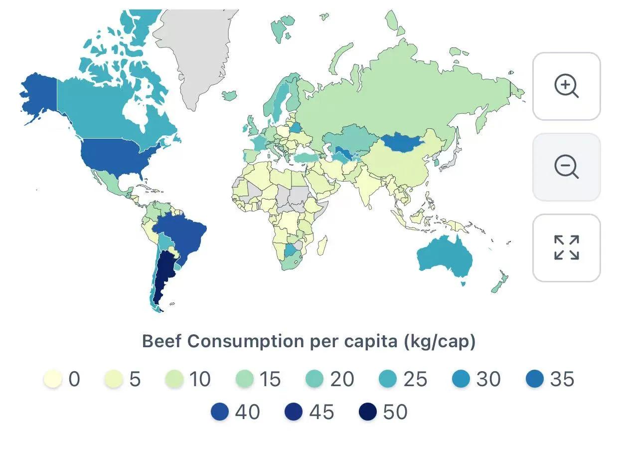 2023年非常贫穷的非洲国家刚果金人均消费牛肉的重量0.62斤。苏丹和南苏丹等国