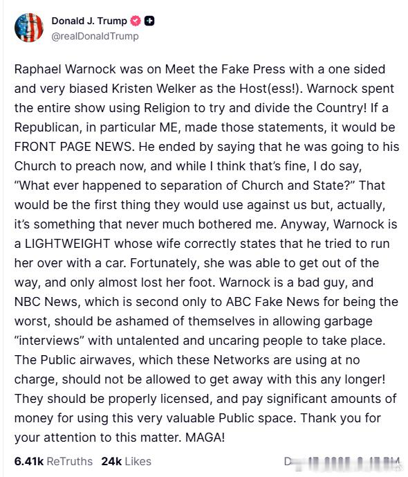 【黄金时代】川普诚实说出自己对“美国民主党籍政治人物、牧师和民权运动的推行者”，